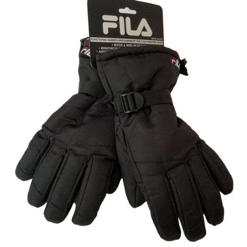 Fila Gloves Men L Black Adjustable Water & Wind Resistant Warm Cozy Comfy